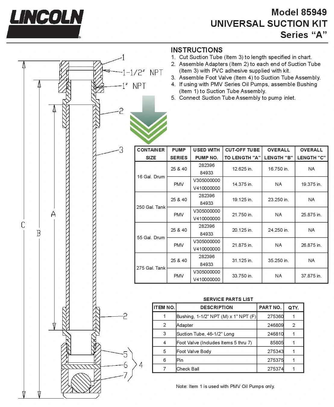 SUCTION TUBE WITH FOOT VALVE 85949