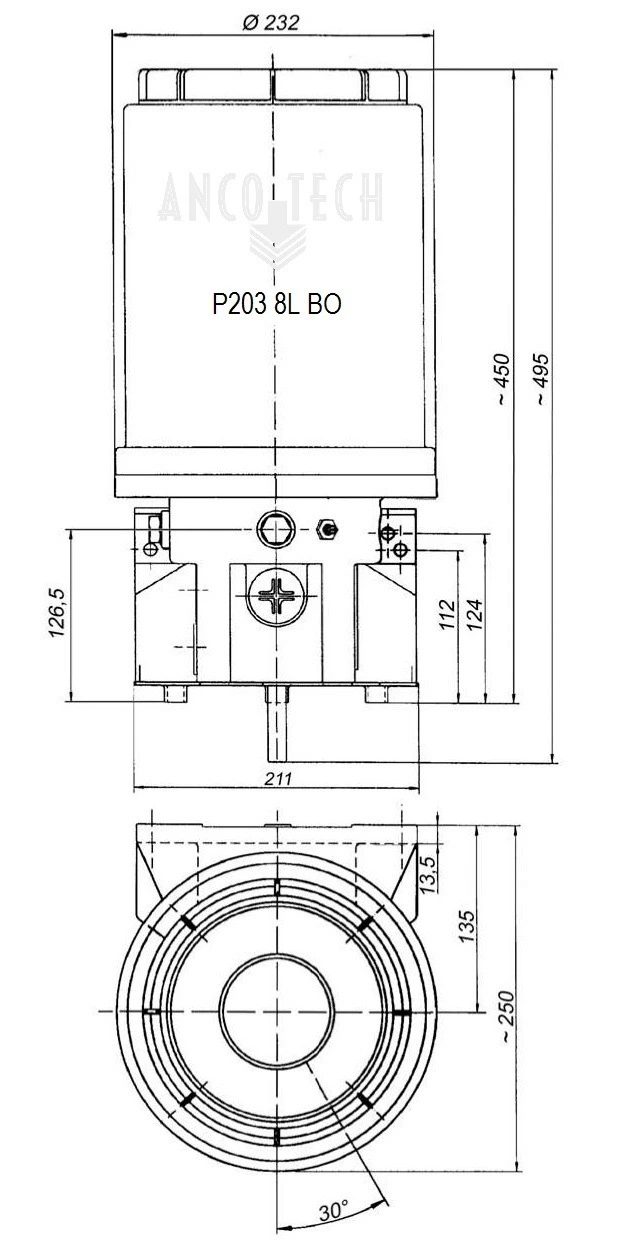 P203 GREASE PUMP 8L 230V + TIMER + LOW LEVEL SIGNAL