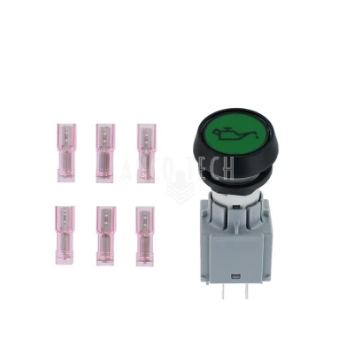 LAMP PUSH BUTTON WITH SYMBOL GREEN 12/24V