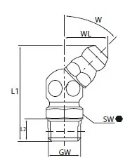 GREASE NIPPLE 45° ANGLE M10x1 SS